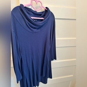 Joan Vass Navy Blue Cowl Neck Top XL or Dress PTP 23 + stretch 3 quarter sleeve